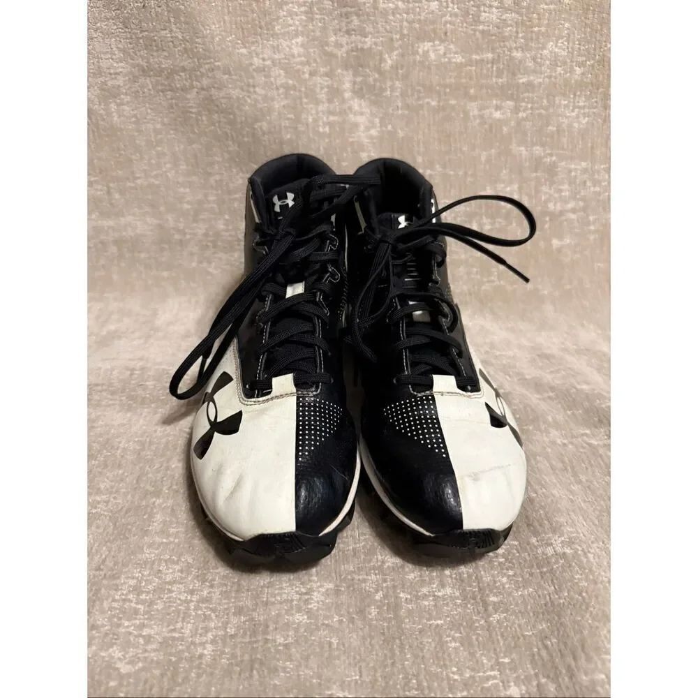 Under Armour Boys Renegade RM Lace Up Mid Top Football Cleats Black White Size 9
